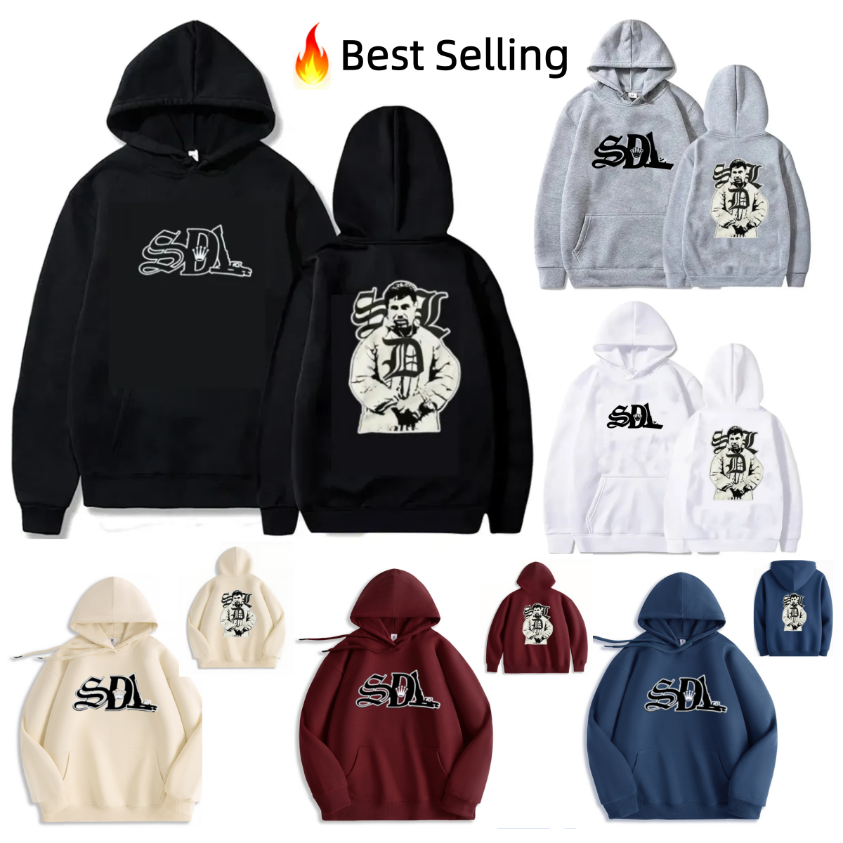 Sdl Men's Hoodies TRENDING 2025 Sdl Blue Strips X Asalii Black Senior Designer Hoodie Collection Streetwear Hip-hop Retro Street Rock Style Cloth