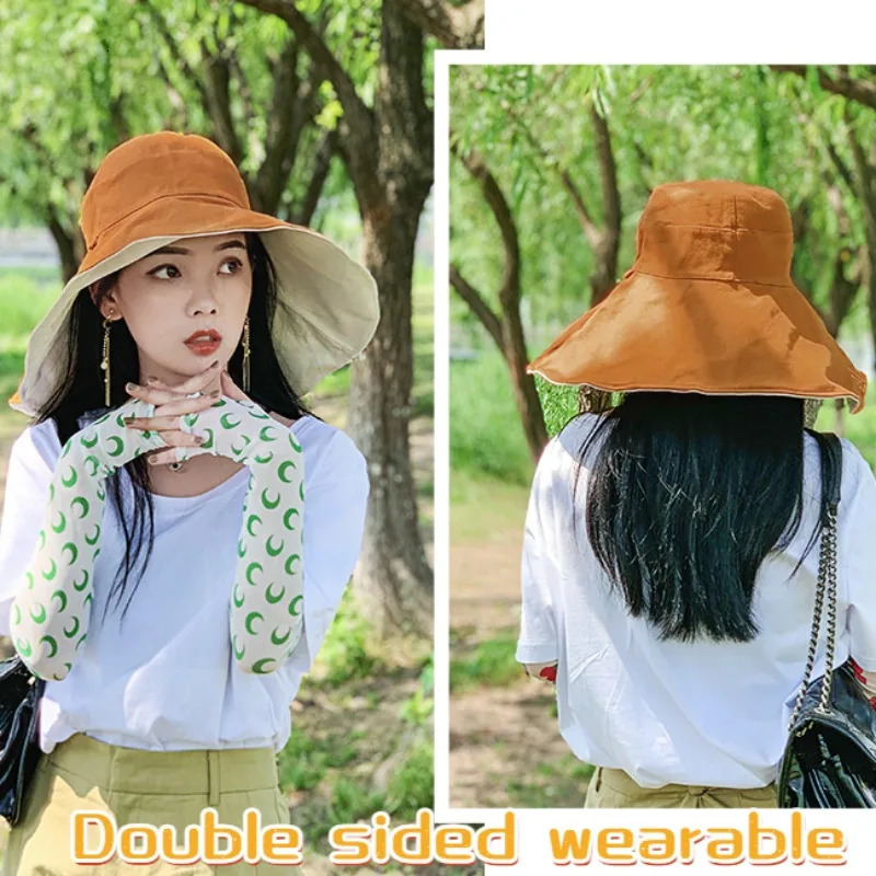 Wide Brim UPF 50Womens Sun Hat UV Protection Hiker Folding Summer Solid Beach 2024 Double sided 250326