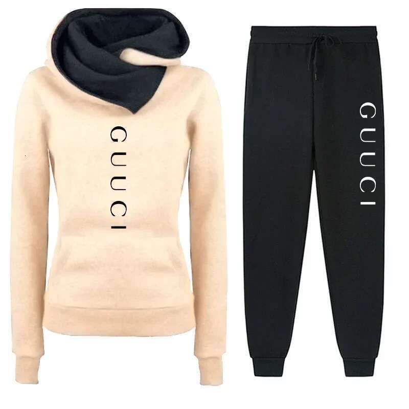 Womens Tracksuit Outfits Autumn Winter Hooded Sweatshirt +Black Sweatpants High Quality Ladies Daily Casual Warm 2 Piece Set