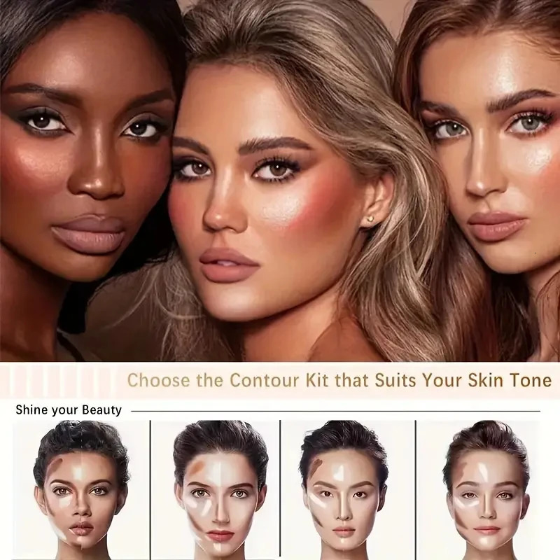 4 pieces of ultimate face cream contour makeup kit seamlessly mixed with Highlighter powder blusher to build a lasting stick 250325