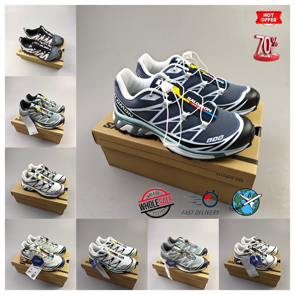 With Box Salomom Xt6 XA-PRO-3D Xt-quest Designer Shoes Black Silver White Vanilla Blue Ice Chaussure Outdoor Anti Slip Hiking Shoes Waterproof Trail Running Shoes