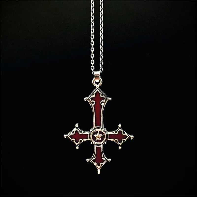 Fashion Punk Red Cross Necklace for Women Gothic Dark Alloy Pendant Choker Chains Trendy Personty Accessories Gifts WholesaleC250407