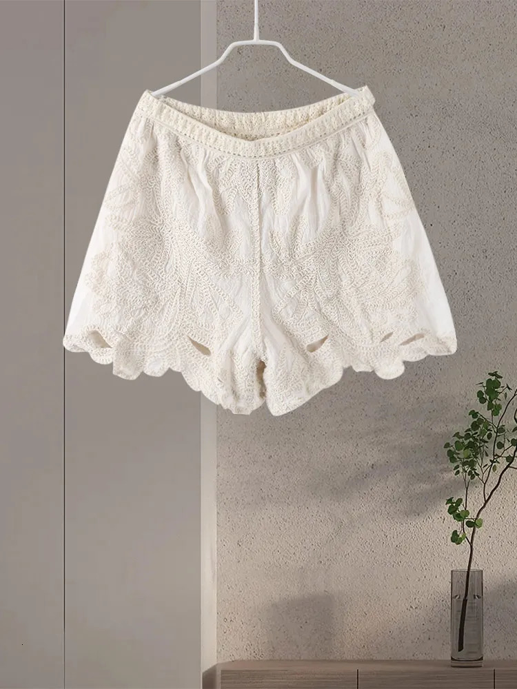 Hollow Embroidered Shirt Set for Women Loose Solid Full Sleeve Irregular High Waist Shorts Set for Women Spring Dress 250402