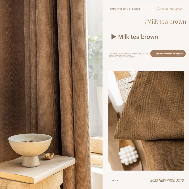 C352 Japanese style chenille herringbone curtain living room bedroom bay window balcony shading study net celebrity new finished product wholesale
