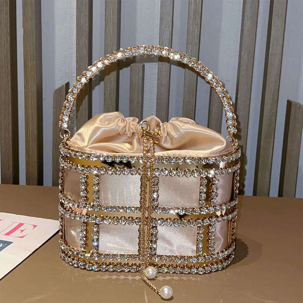 JIOMAY Rhie Clutch Bag Designer Metal Bucket Tote Handbag For Women Ladies Evening Wedding Purse