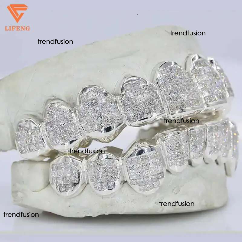 Custom Moissanite Grillz Ice hiphop Honeycomb setting dia men women top bottom Sterg sier Teeth Perm Cut GriilZ
