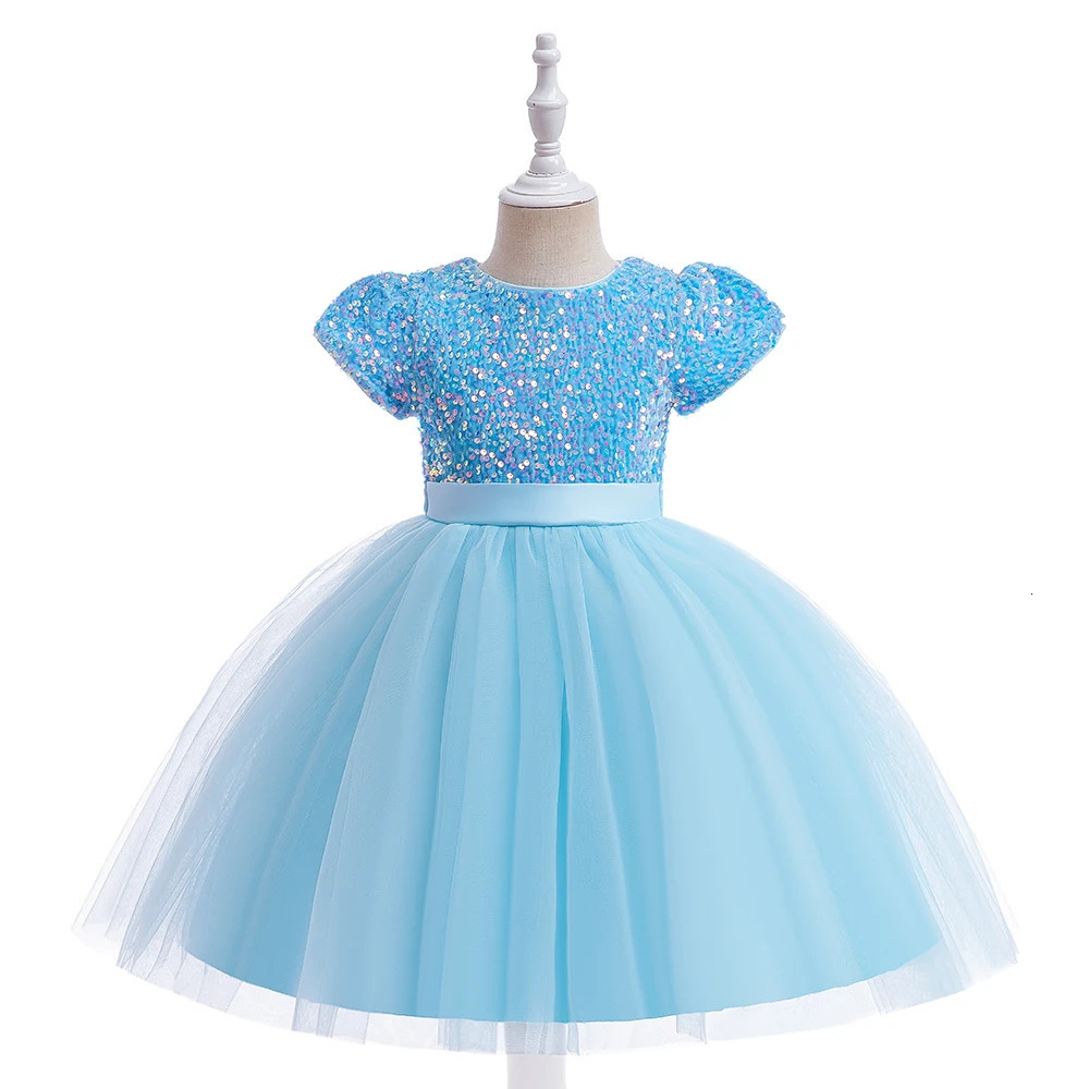 Summer Sequin Bow Girls Party Dress Christmas Costumes Fluffy Wedding Birthday Princess Prom Dresses Girl Bridemaid Evening Gown 250408