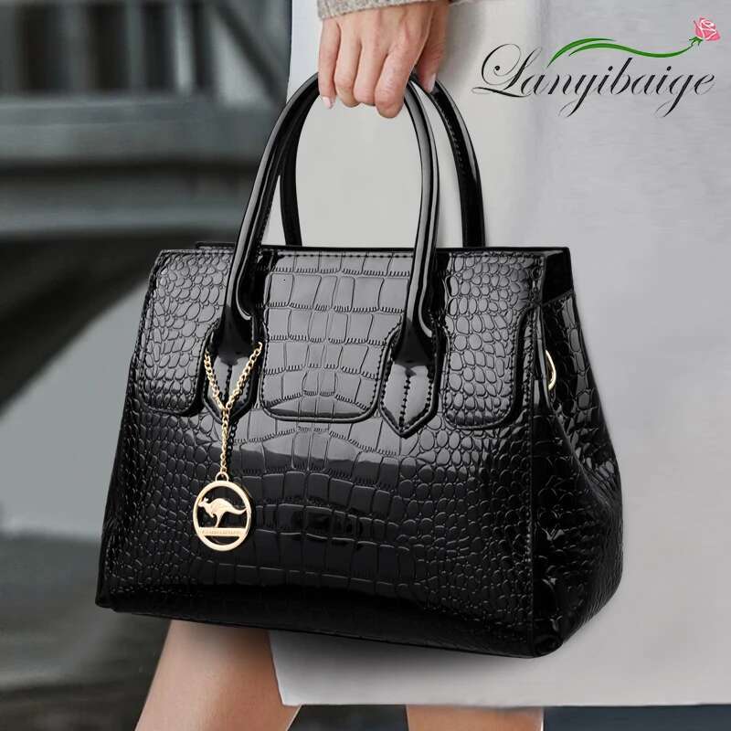 Women's Crocodile Pattern Handbag Fashionable Large-Capacity Vintage Commuter Business Multifunctional Tote Bag Sac