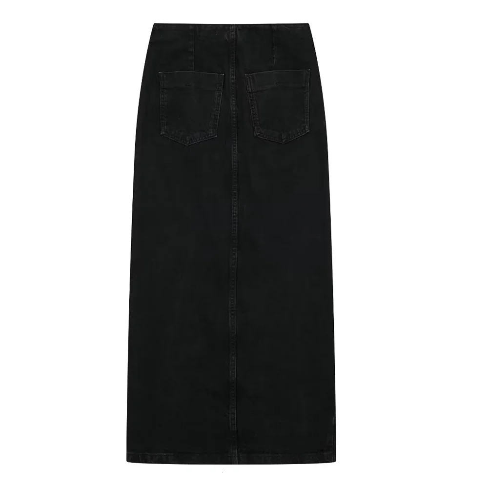 PB ZA Spring Summer Womens Short denim Tank Top in Stock Double breasted Midi Denim Skirt Set 250408