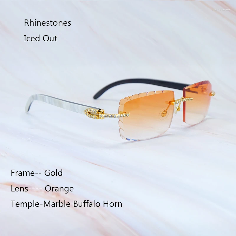 Sunglasses Iced Out Sun Glasses Dia Cut Stylish Rhies Carter Eyewear Fashion Black Buffalo Horn Vintage Y2K Glasses012