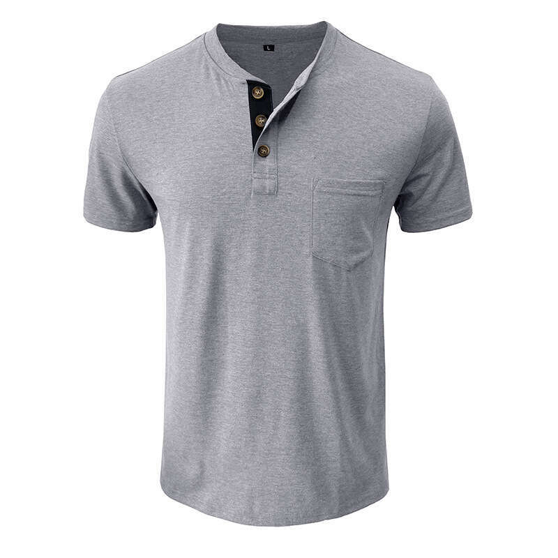 summer European American short sleeved men's Henry T-shirt round neck top new style chic and elegant clothing