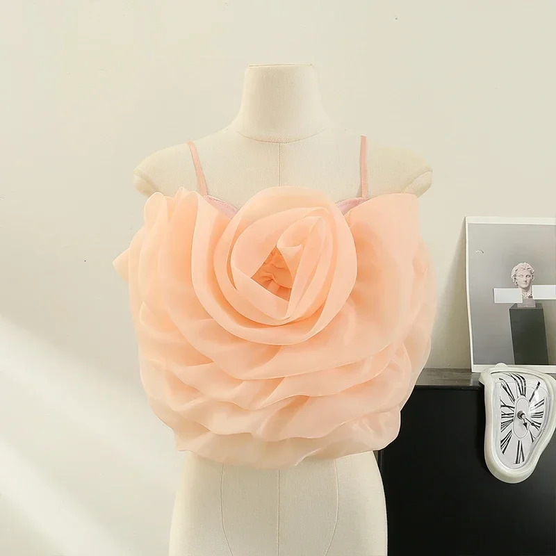 Spaghetti Strap 3D Flowers Tank Top for Women Strapless Slash Neck Lace Skinny Camisoles Summer Age-reducing Camis Drop 250407
