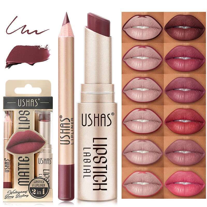 2 In 1Matte Lipstick&Lip Er Set 12 Colors Nude Lipstick High Pigmented Waterproof Longlasting Lip Makeup Gift Kit For Women