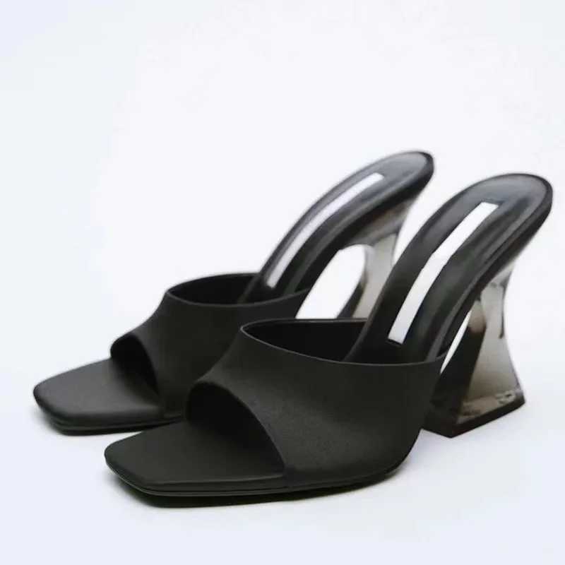 Summer Green Womens Shoes Sliding Ribbon Transparent Strange High Heels Comfortable PU Leather Sliding Sandals PumpXJ250407