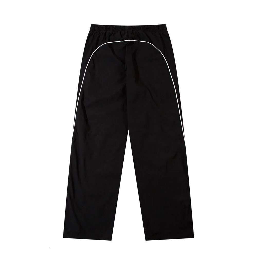 Contrast Paneled Pants Mens Summer Streetwear Elastic Waist Loose Straight Sports Trousers Men