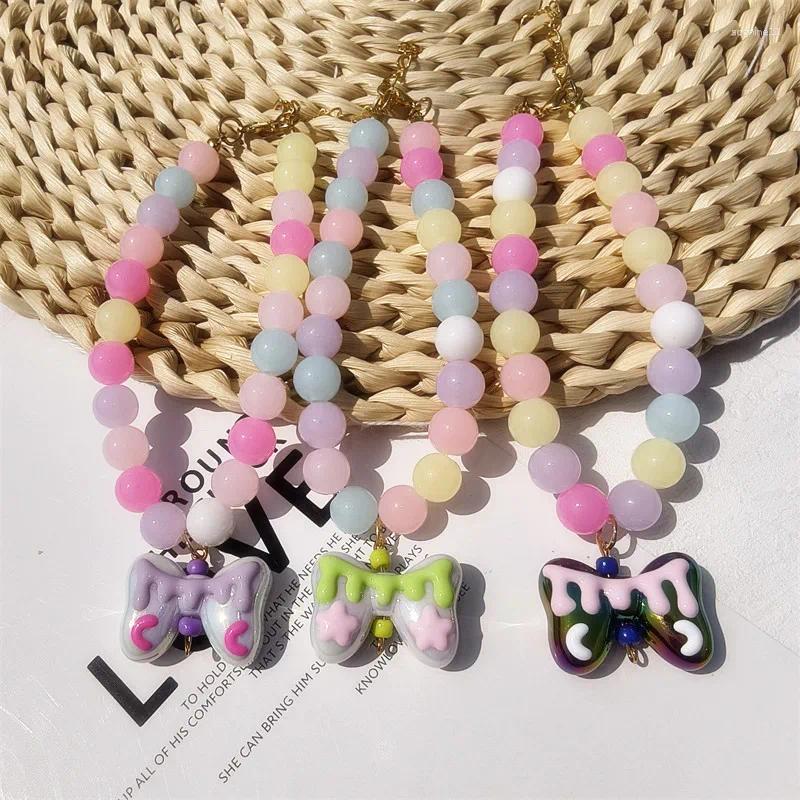 Update Fashion Trendy Handmade Colorful Pearl Collar With Resin Bows Pendant For Dogs And Cats Adjustable Pet Jewelry Necklace
