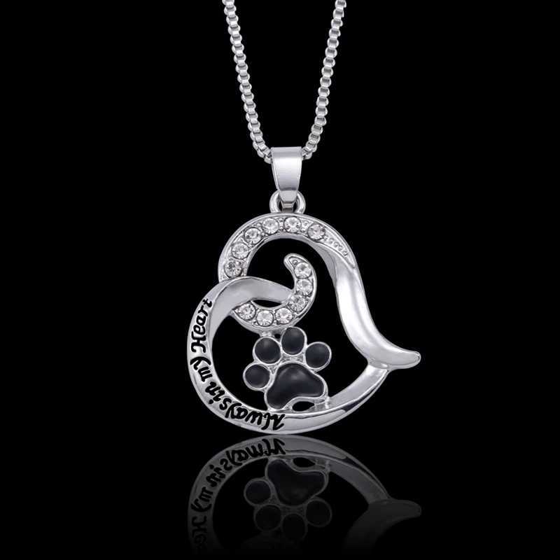 Crystal Charm Heart Shape Necklace For Women Girls Pet Lovers Rhinestone Cat Dog Paw Footprint Pendant Necklaces Jewelry GiftsC250407