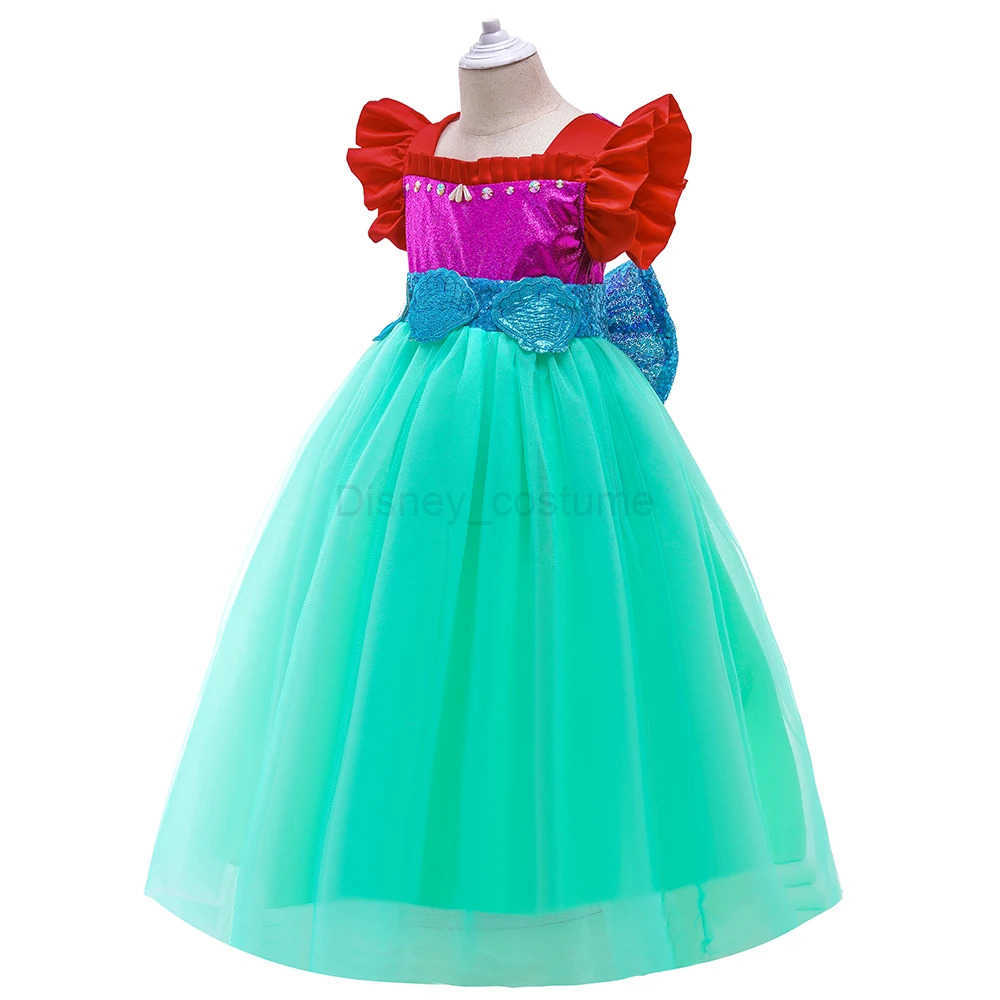 Disney Sparkling Shell Mermaid Girl Dress Role Playing Costume Birthday Princess Party Dress Halloween Carnival Mermaid Childrens Costume X250408
