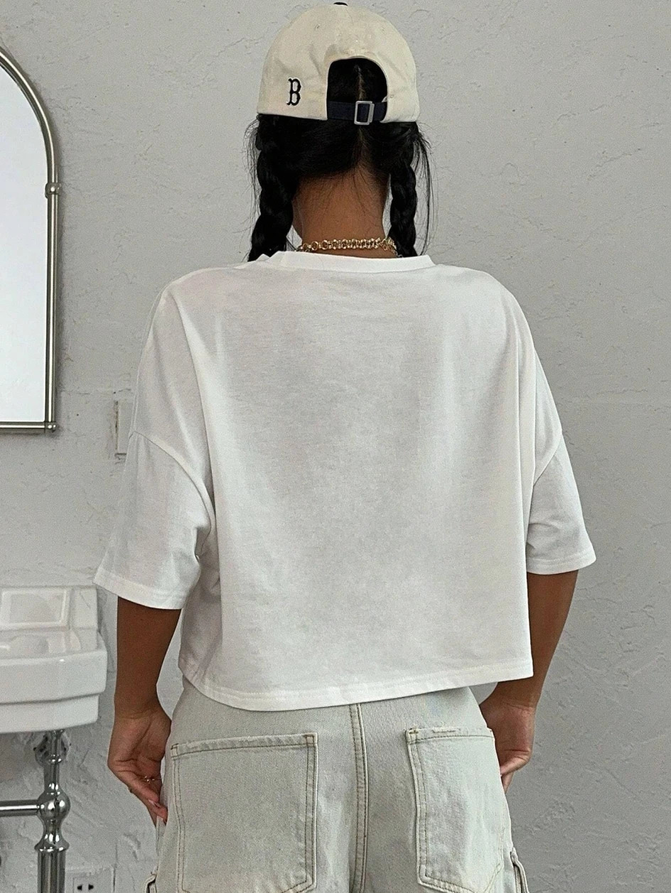 100% pure cotton womens crop Tshirt with no more rules letter printing top Oneck short sleeved summer fashion street clothing 250407