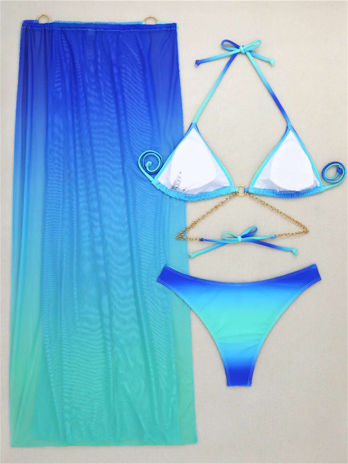 Dongdumaoyi Pieces Thong Bikini Set Swimsuit Women Kimono Swimwear Sexy Gradient Metal Criss Cross Bathing Suit Cover Up Bikinis