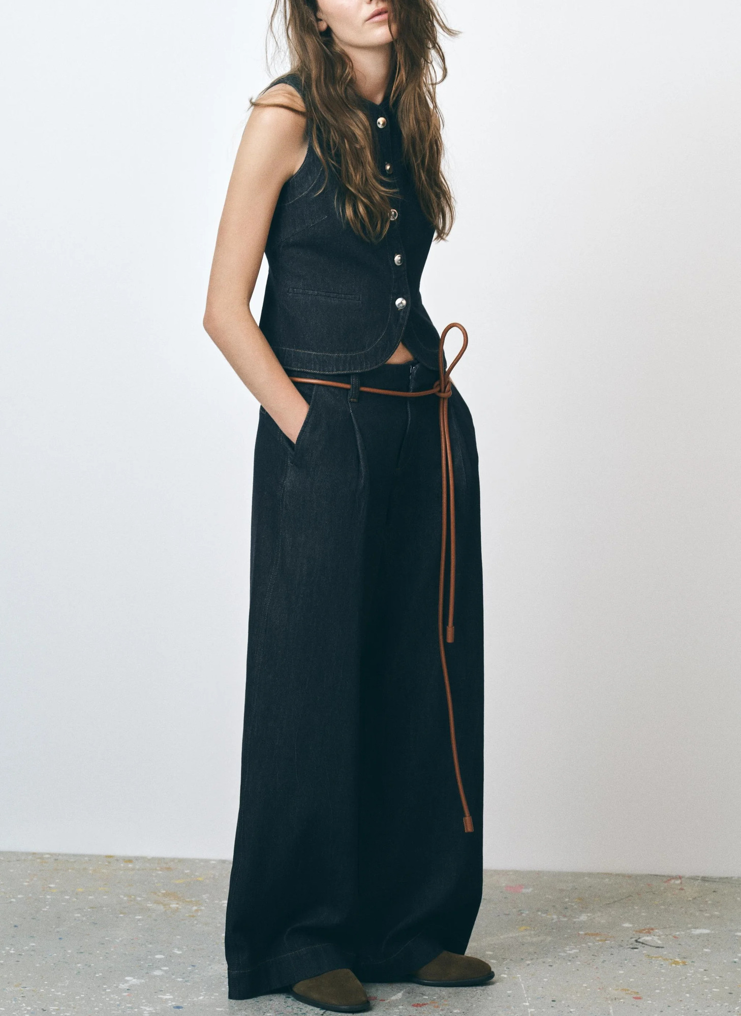 European and American style high waist wide leg jeans womens fashionable casual pants 250407