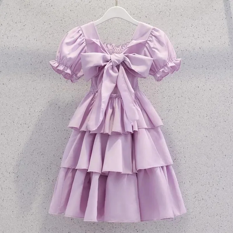 spring summer Kids white Dresses Child Clothes Teenager Girls Daily Wear backless ball gown layered dress 4 6 8 6 9 12 year 250408