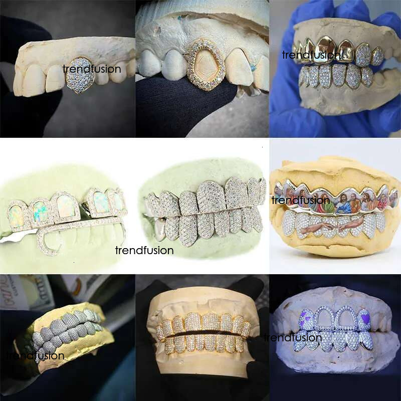 Custom Made Personalized Vvs Vvs1 Moissanite Dia Mens Hip Hop 14k White Iced Out Gold Plate Grillz Teeth Decoration