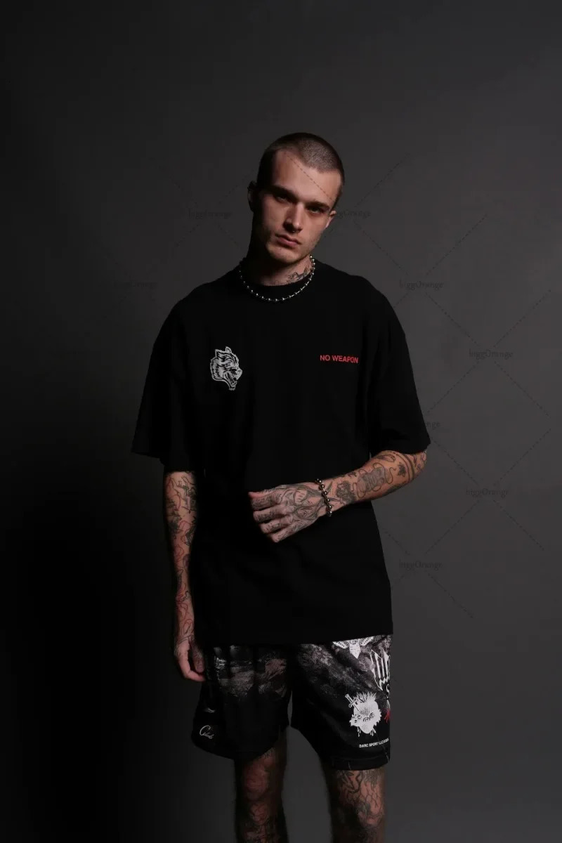 Europe and the United States vintage fashion short sleeved skull print pure cotton top personalized loose oversized mens T-shirt 250402