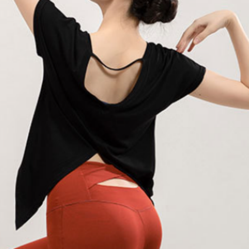 Summer yoga clothes short sleeve T-shirts women beautiful backslits slam blouses loose running sports and fitness tops dance practice