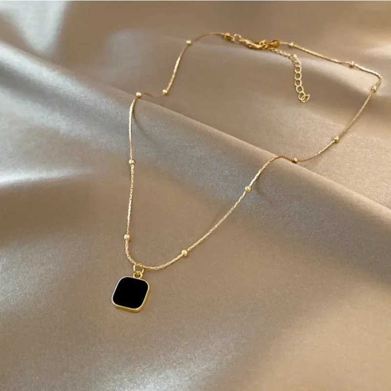 Stainless Steel Necklaces Black Exquisite Minimst Square Pendant Choker Chains Fashion Necklace For Women Jewelry Party GiftsC250407