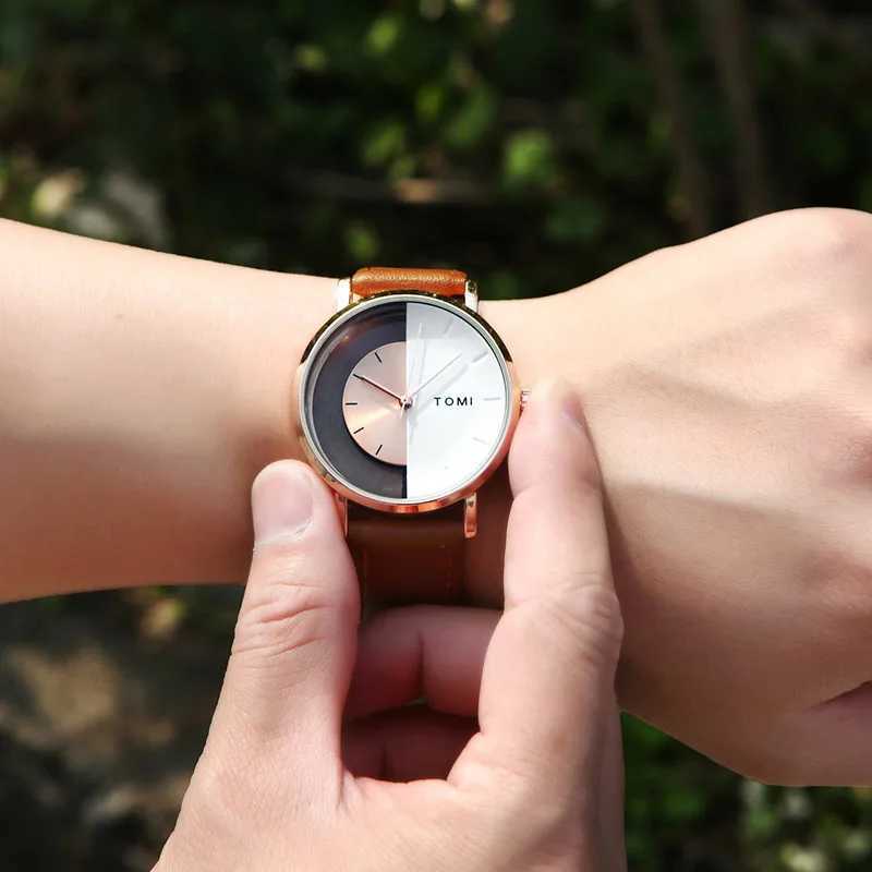 Unique creative semi transparent unisex watch suitable for men women couples geeks fashionable leather watches fashionable quartz watches Y250407