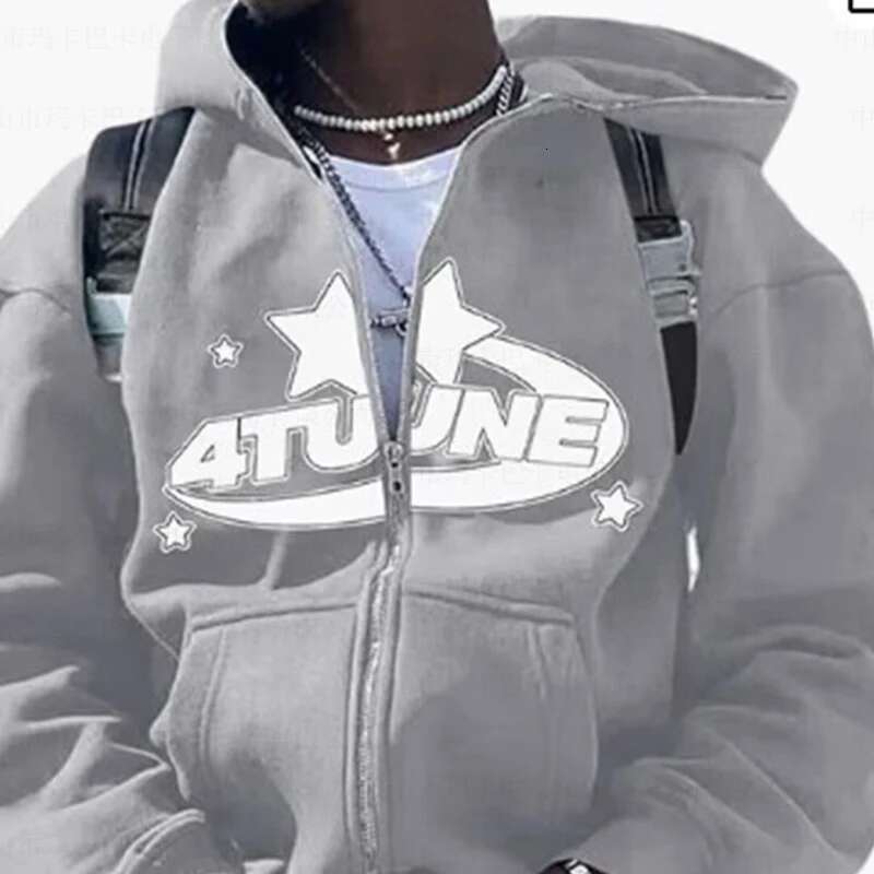 New Clothes Star Letter Print Retro Oversized Hoodie Y2k Street Hip-Hop Color Haruku Casual Zipper Women Sweatshirt