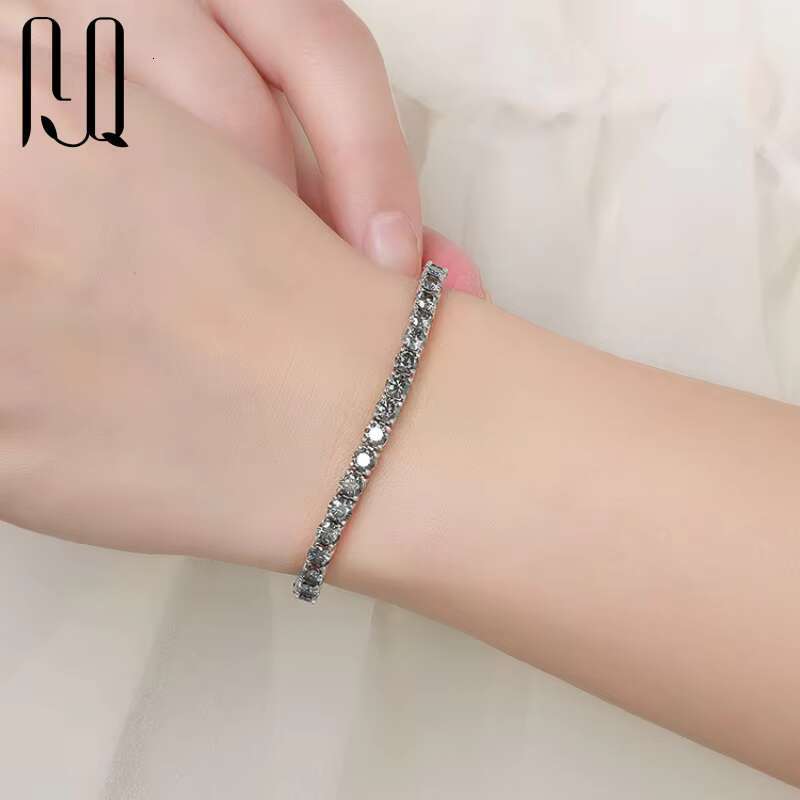 PYQ Wholesale 3mm 4mm 5mm 6.5mm VVS Grey Moissanite Diamond Iced Out 925 Silver Tennis Chain Bracelets Jewelry for Women Gifts