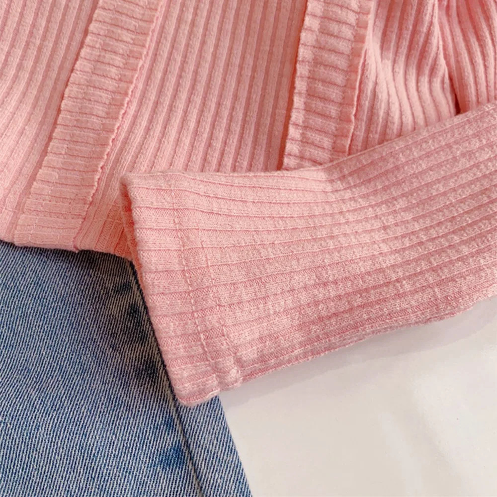 Spring Autumn Girls Clothing Set Solid Color Long Sleeve TopLetter Print Wide Leg Jeans 2Pcs For 4-12Y Kids Fashion Outfit 250407