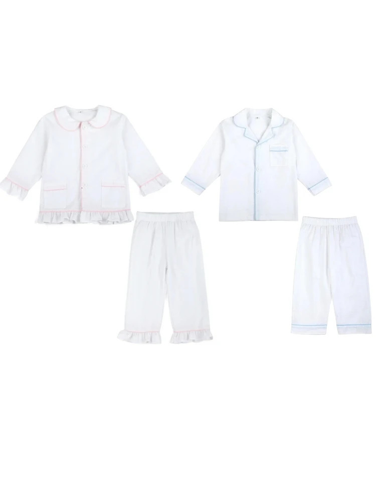 Ruffkids Summer Kids Pajamas Cotton Seersucker Sibling Matching Pjs Sleepwear Baby Clothes Loungewear Girls Boys Pyjamas Sets 250407