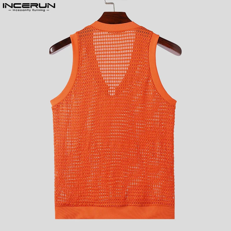 Mens Tank Top Hollow V-neck Sleeveless Street Clothing Summer Mens Tank Top Transparent Fashion Casual Mens Clothing INCERUN 250403