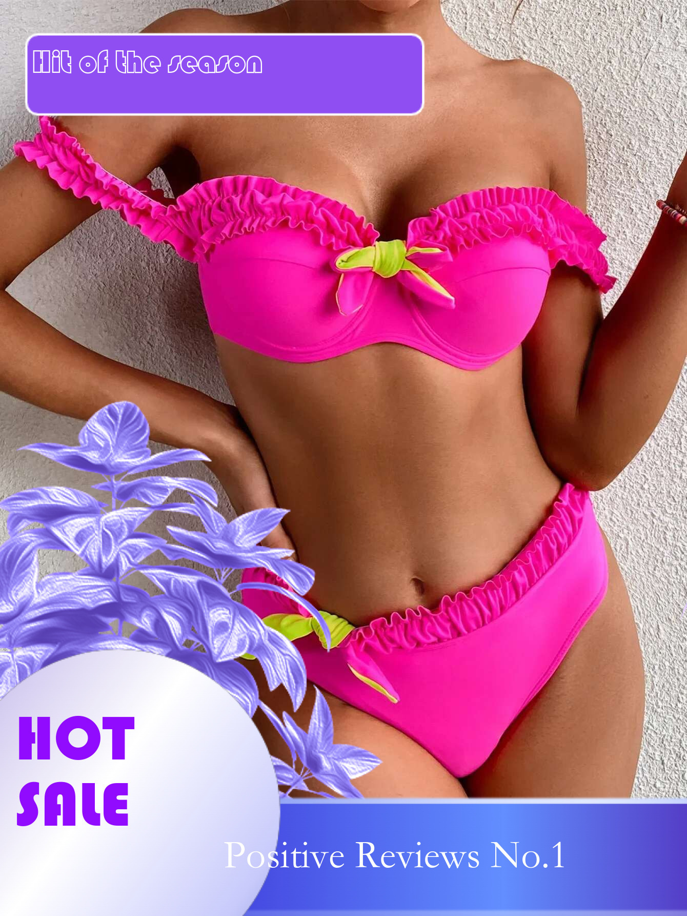 Dongdumaoyi Sexy High Waist Bikini Set Women Solid Neon Hot Pink Ruffled Padded Swimsuit Female Push Up Bathing Suit Swimwear Biquini