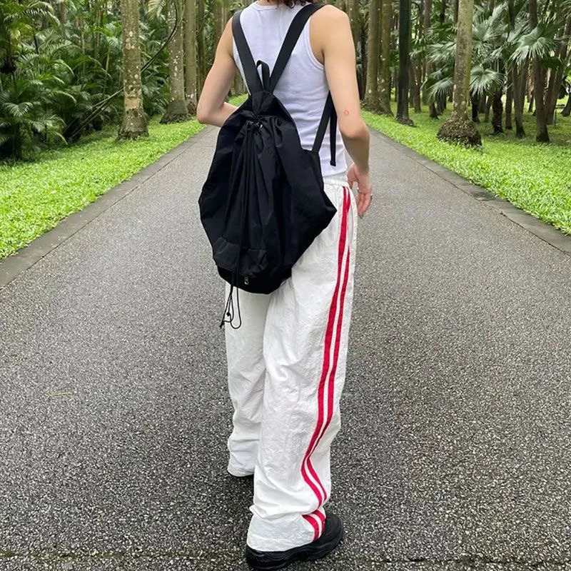 Kpop Y2K Retro Goods Casual Harajuku Pants Japanese Womens Street Clothing Striped Extra Large Pocket Jogging Wide Trousers 250407