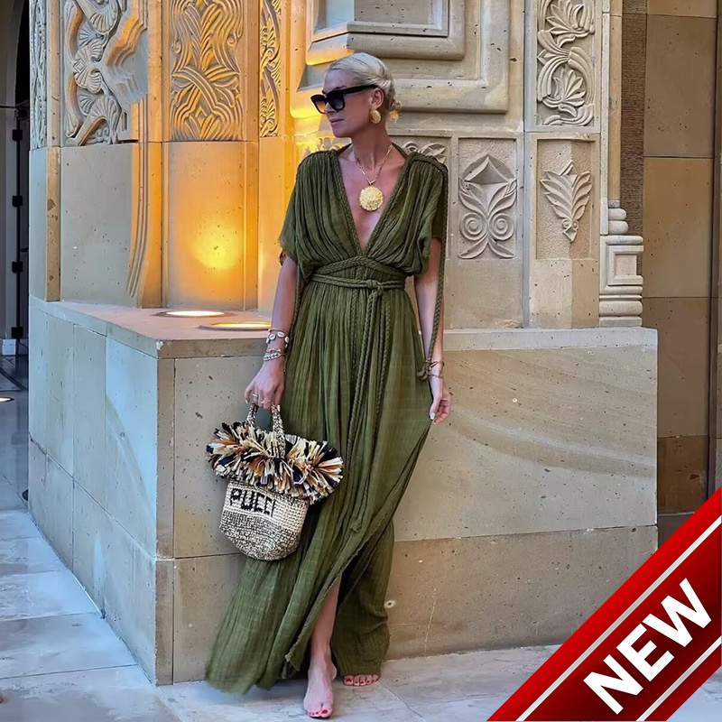 New bamboo cloth button waist rope long skirt cardigan vacation beach coat long skirt bikini womens dress