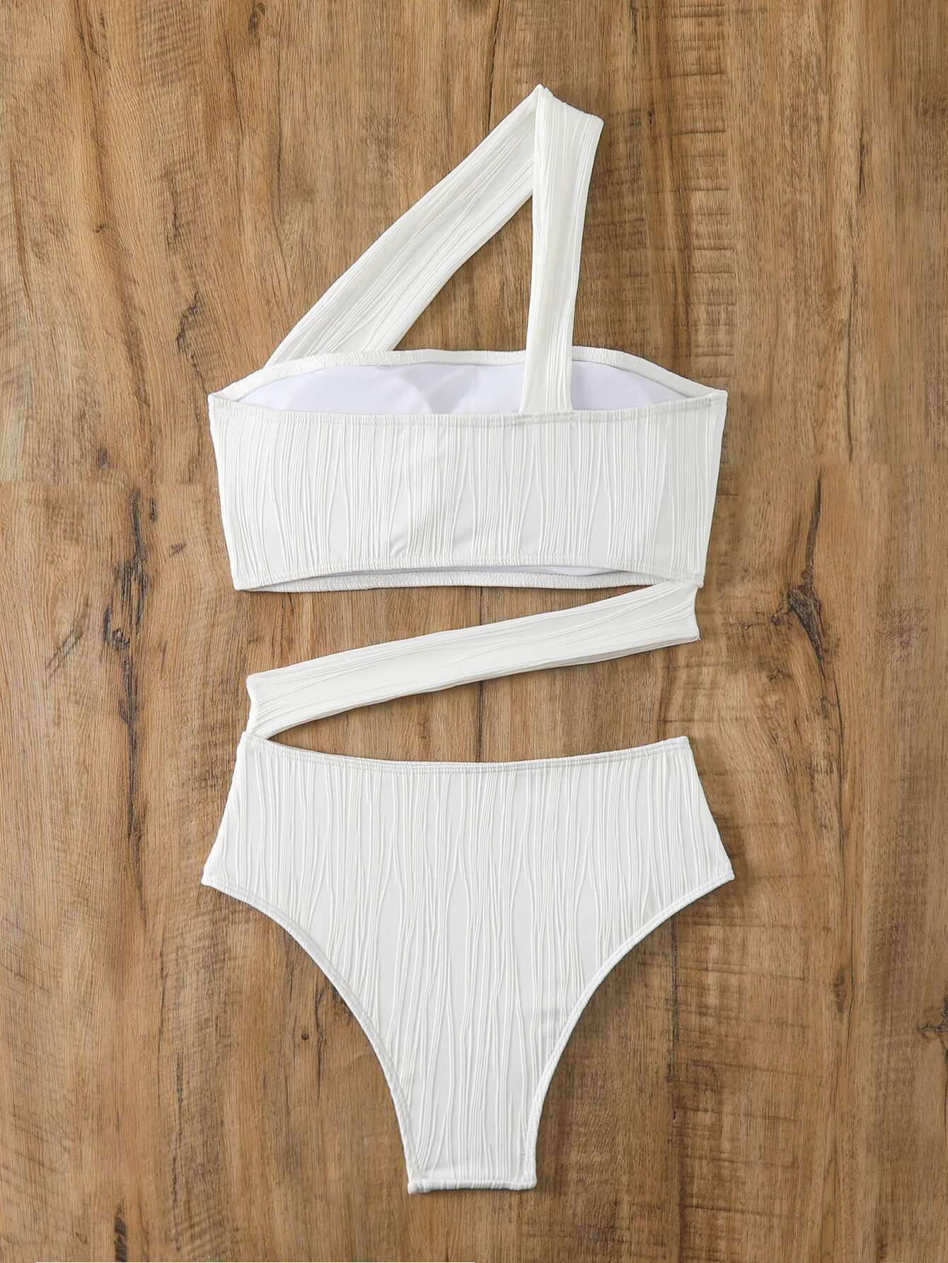Dongdumaoyi Sexy One Shoulder Bikinis Sets Women White Hollow Out Push Up High Waist Swimsuit Summer Bathing Suit Two Piece Swimwear