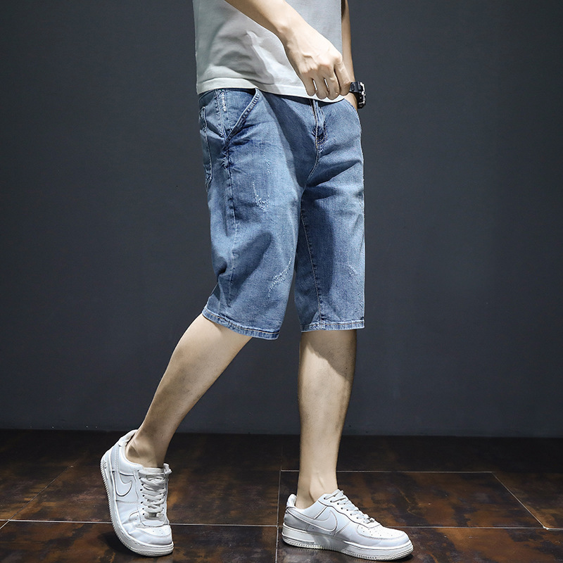 High Quality Hip-hop Embroidered Ripped Vintage Heavy Craft Jeans Shorts Men 240327