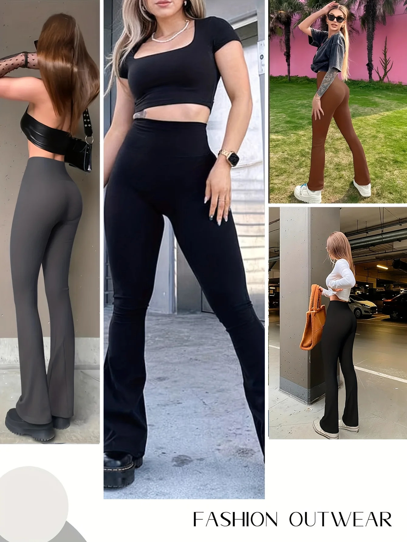 Spring and summer solid color bell bottoms womens casual high waisted taboo pants elastic waistband 250407