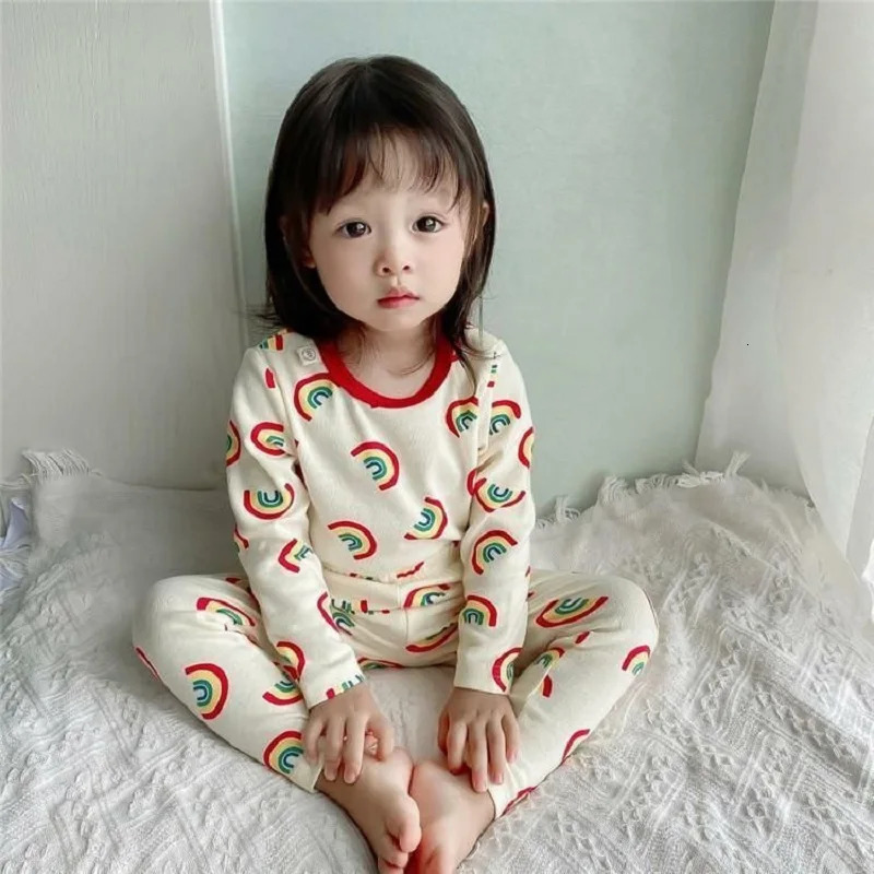 Childrens Pajamas Set Cartoon Cherry Kids Sleepwear Baby Girl Clothes Velvet Pyjama Infant Nightwear For Korean Girl Loungewear 250407