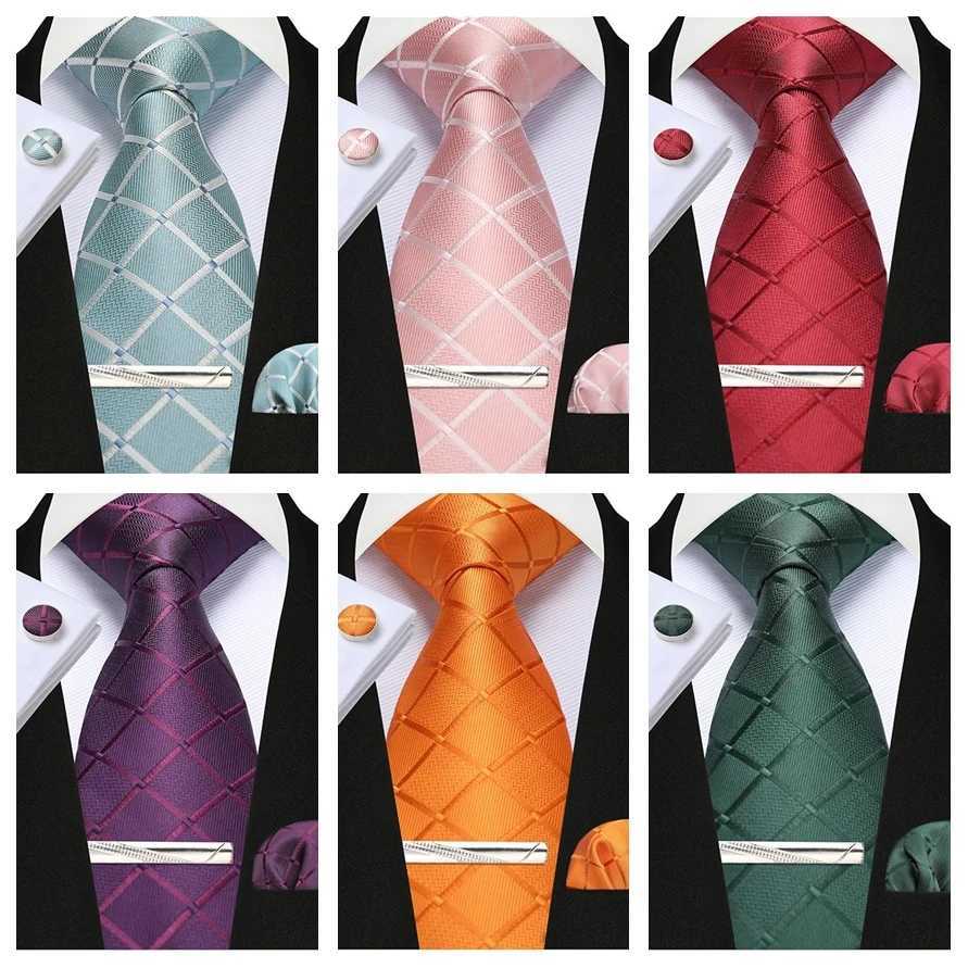 100% Silk Ties for Men Plaid Checks Tie Clip Handkerchief Woven Classic Mens Necktie Pocket Square Set Formal Wedding Ties X250407