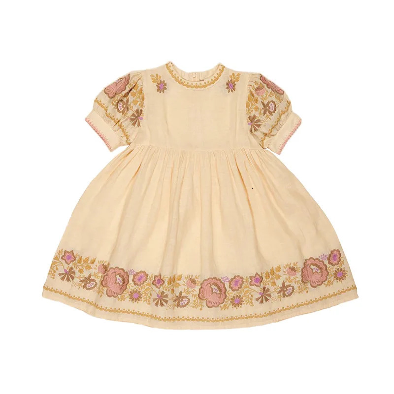 Korean Childrens Clothes Girls Dress 2025 Spring Summer Baby Girl Floral Printed Embroidered Short Sleeve Princess Dresses 250408