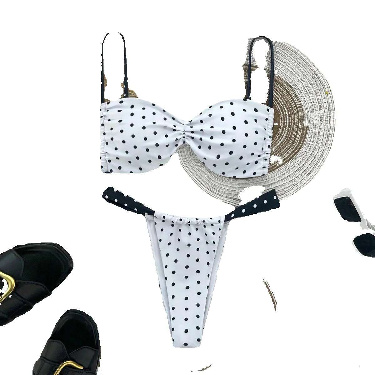 European and American polka dot bikini, solid color stitched swimsuit, split style, women's, new series