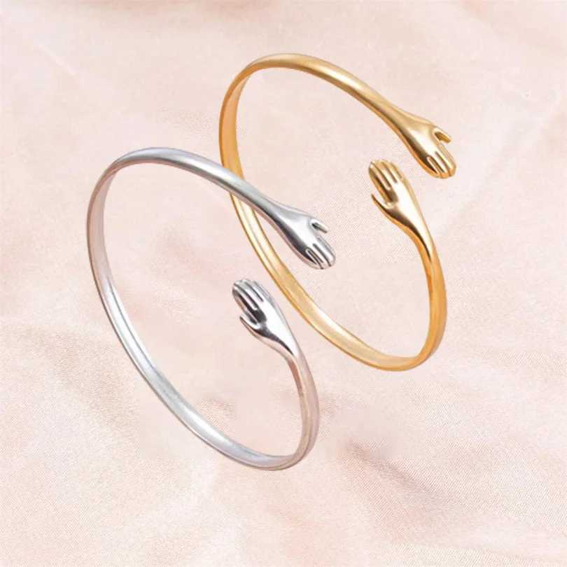 Rantic Hug Hands Embrace Adjustable Open Bracelet Hand Cuff Thin Bangle for Wen Men Couple Jewelry Chic Wedding GiftsC250408