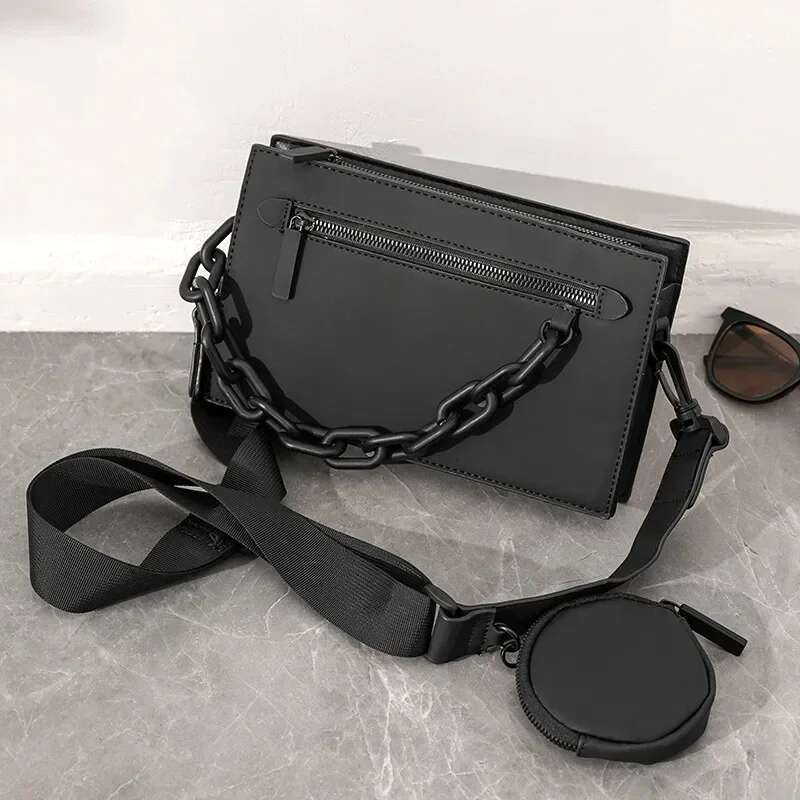 Fashion 2 In 1 Men's Trendy Design Chain Shoulder Messengermen Small Square Bag Crossbody Satchels Handbags Wt485