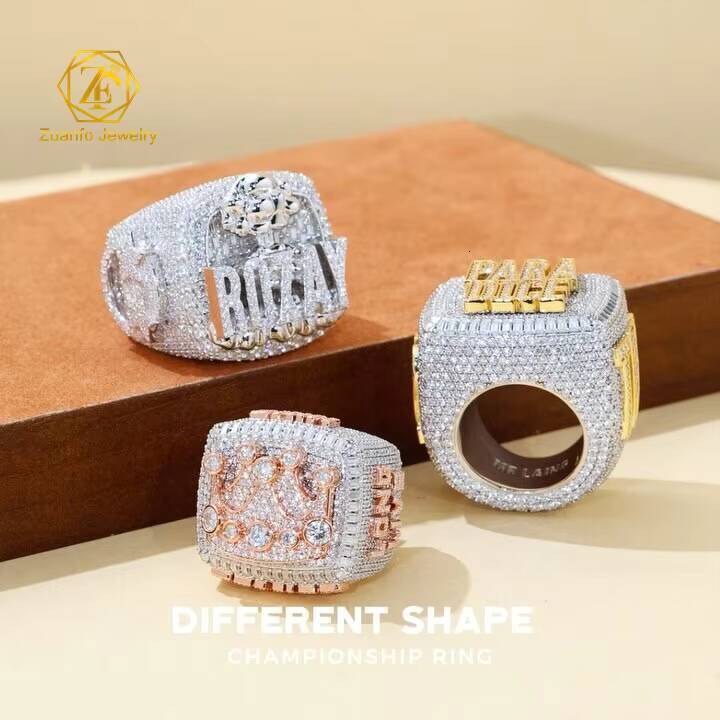 Custom Gold-Plated 925 Silver Moissanite Ring with VVS Diamond Tester Iced Out Hip Hop Style Featuring Letter