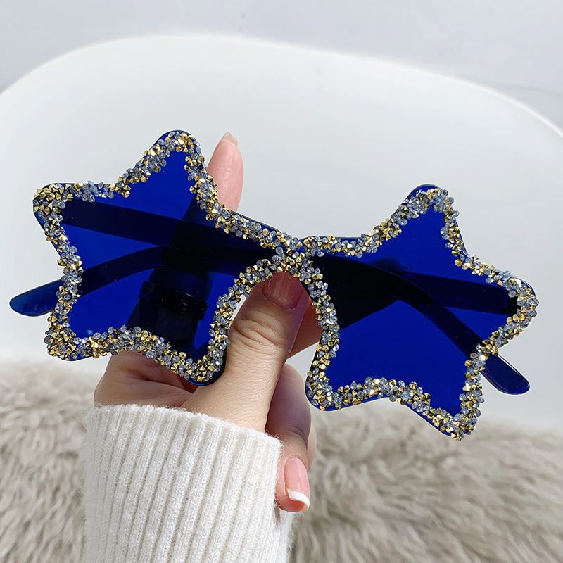 Colorful Cute Street Style Sunglasses with Diamond Accents and Star Design